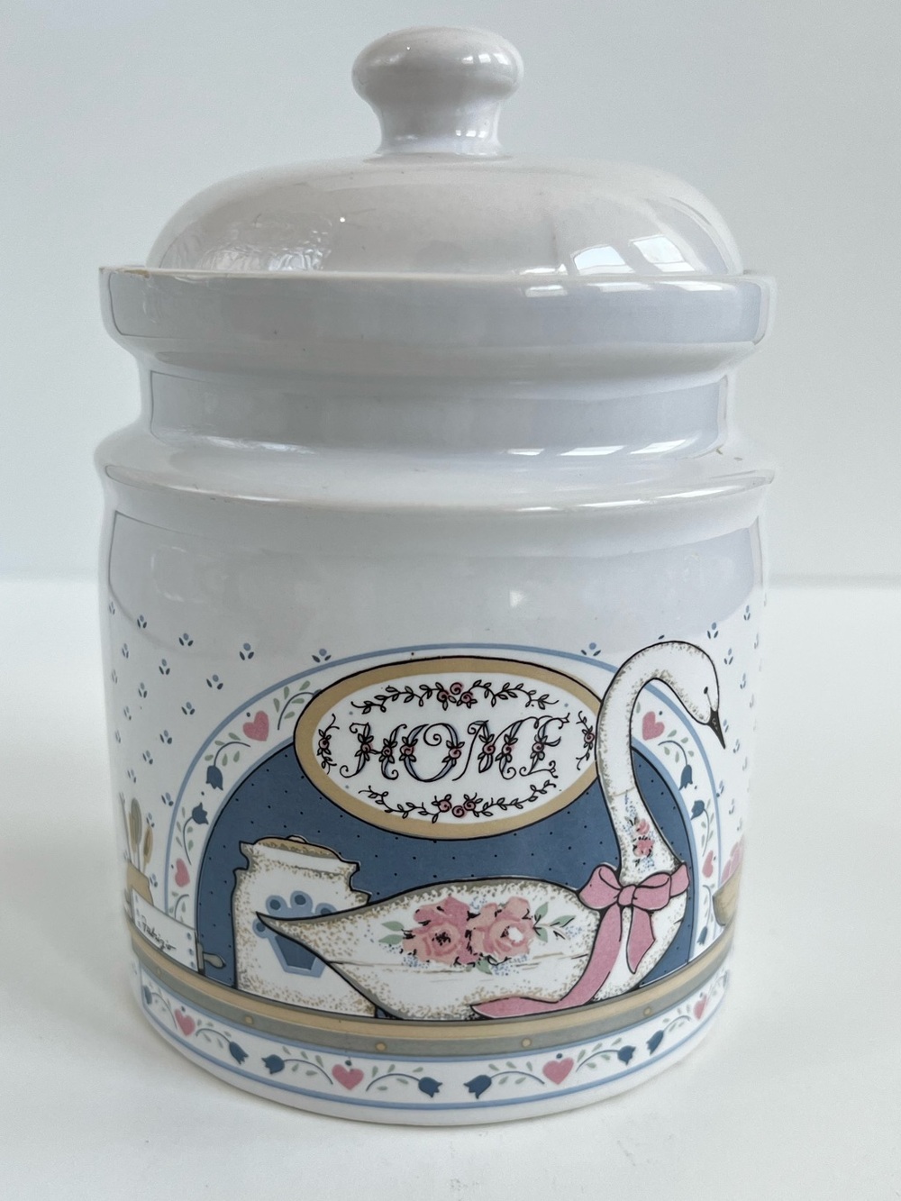 VTG 90s Swan Jar with Lid HOME Decor Ceramic Container Canister Cottagecore